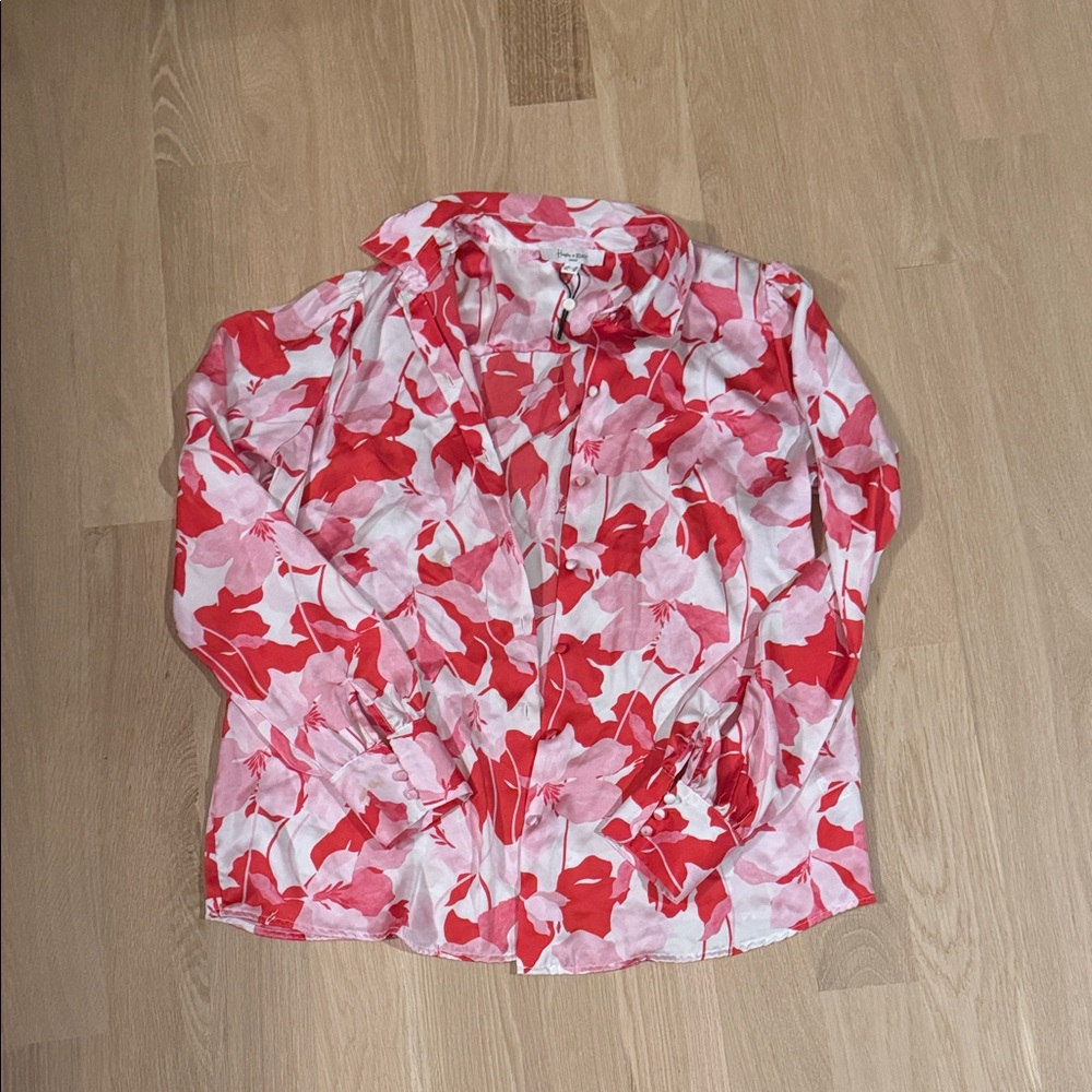 Women’s Pink & Red Floral Button-Up Blouse